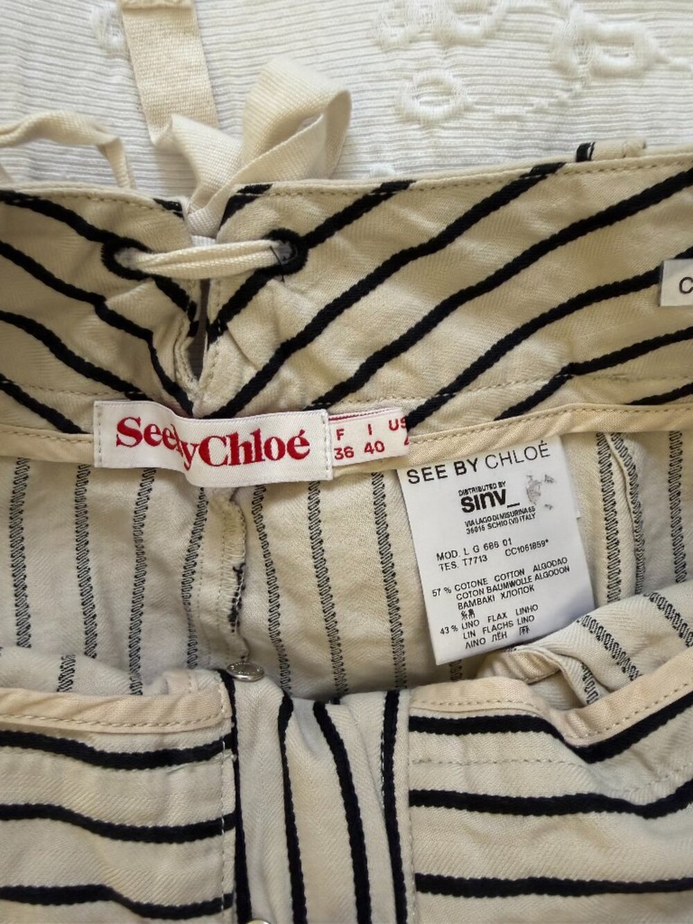 See By Chloé Striped Linen Blend Mini Skirt Size 4 - Picture 2 of 9